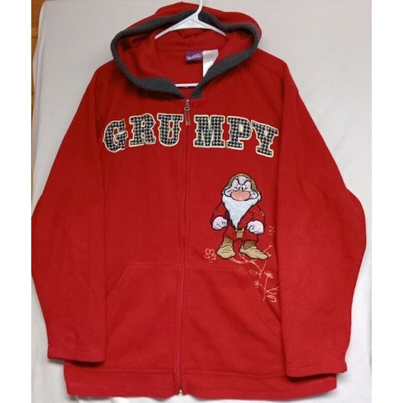 Disney Sweaters - Disney Grumpy Womens Hoodie 1X Full Zip Fleece Sweatshirt Plus Size Red